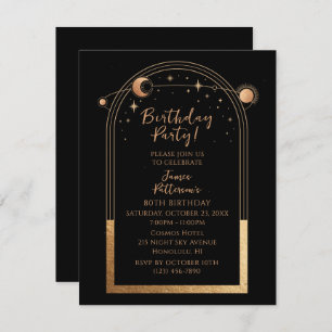 80th Birthday Eighty Celestial Black Gold Invitation
