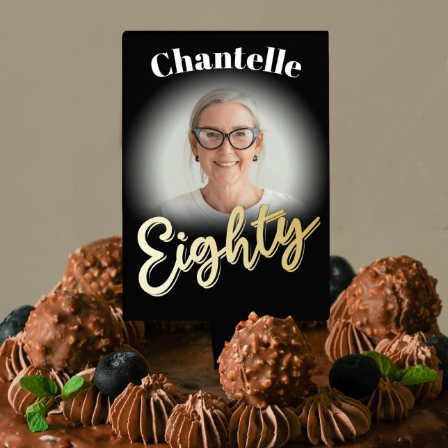 80th birthday eighty gold black birthday custom cake topper (Creator Uploaded)