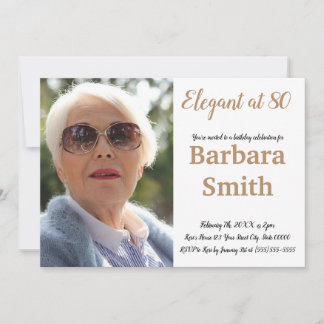 80th birthday Elegant at 80 Personalize Photo  Invitation