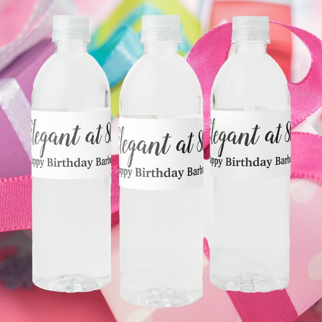 80th birthday Elegant at 80 Personalize Water Bottle Label (A birthday label that says Elegant at 80.  The name can be changed and personalized to fit your need)