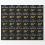 [ Thumbnail: 80th Birthday: Elegant, Black, Faux Gold Look Wrapping Paper ]