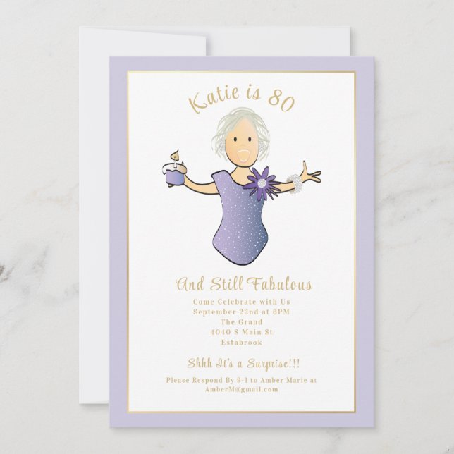 80th Birthday Elegant Blue Gold Fabulous 80  Invitation (Front)