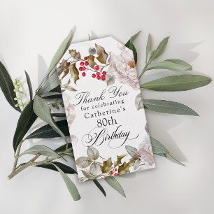 80th Birthday Elegant December Floral Thank You Gift Tags