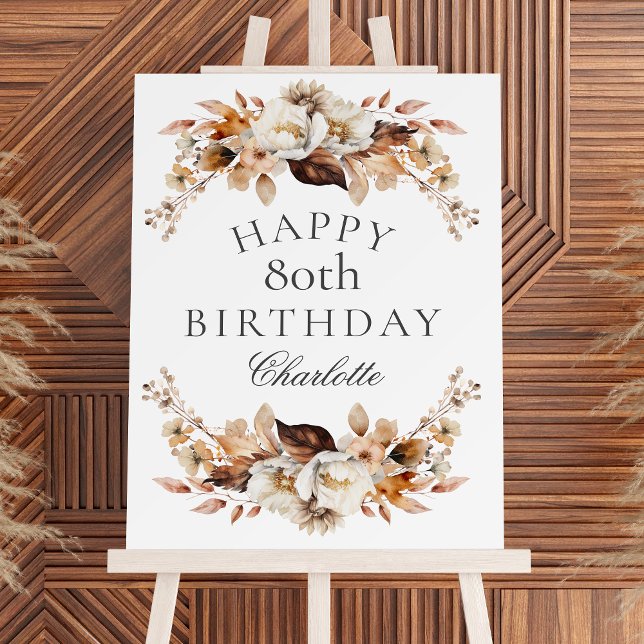 80th Birthday Elegant Fall Floral  Foam Board (Creator Uploaded)