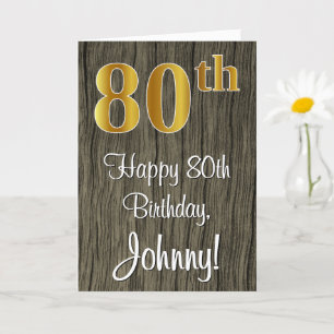 80th Birthday: Elegant Faux Gold Look #, Faux Wood Card