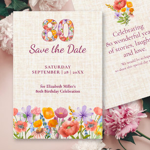 80th Birthday Elegant Floral Linen Garden Save The Date