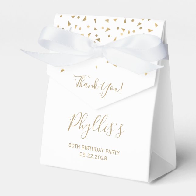 80th Birthday Elegant Gold Confetti White Favor Boxes (Front Side)