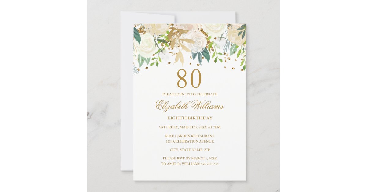80th Birthday Elegant Gold Floral Invitation | Zazzle