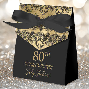 80th Birthday Elegant Gold Lace Thank You Favor Boxes