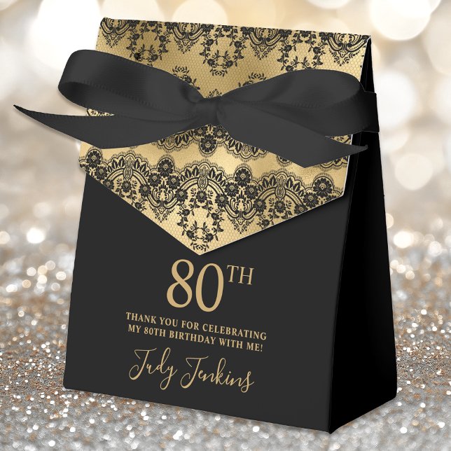 80th Birthday Elegant Gold Lace Thank You Favor Boxes (Creator Uploaded)