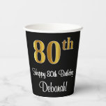 [ Thumbnail: 80th Birthday - Elegant Luxurious Faux Gold Look # Paper Cups ]