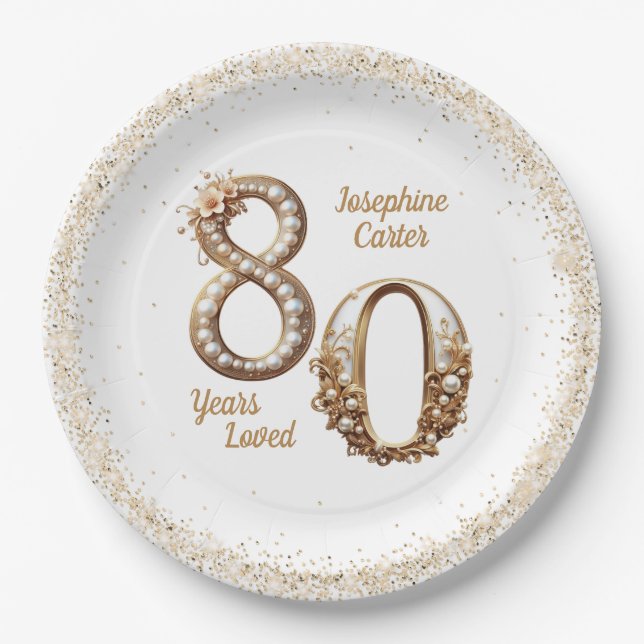 80th Birthday Elegant Party Paper Plates (Front)