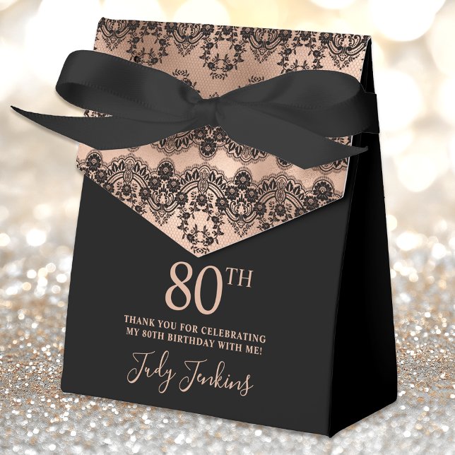 80th Birthday Elegant Rose Gold Lace Favor Boxes (Creator Uploaded)