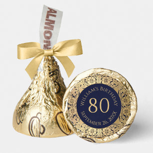 80th Birthday Elegant Vintage Navy Blue Gold Roses Hershey®'s Kisses®