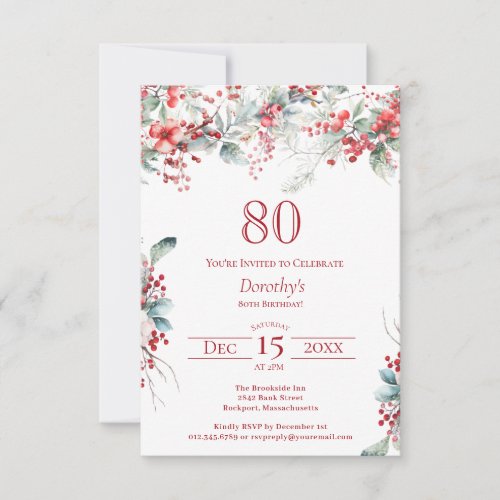 80th Birthday Elegant Winter Berry Botanical