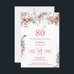 80th Birthday Elegant Winter Berry Botanical Invitation<br><div class="desc">Invite your guests to a special winter or Christmas birthday party with this elegant red berry and sage green foliage floral design. Deep red berries are nestled in leaves and branches. Red text adds to the festive mood. This item is part of the Winter Berry Collection. It contains templates you...</div>
