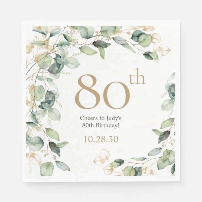 80th Birthday Eucalyptus Napkins (Front)
