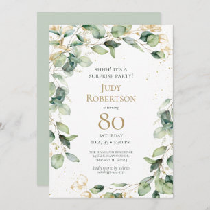80th Birthday Eucalyptus Surprise Birthday Party Invitation