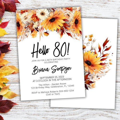 80th Birthday Fall Floral  Invitation