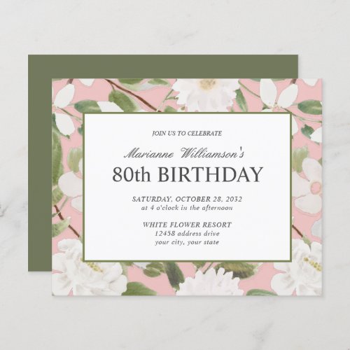 80th Birthday Feminine White Flowers Pink 