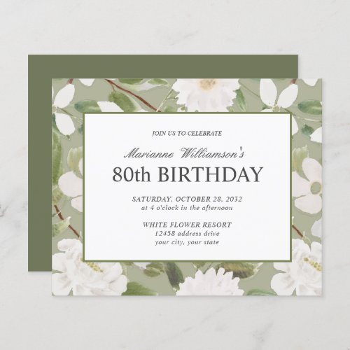 80th Birthday Feminine White Flowers sage 