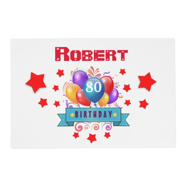 80th Birthday Festive Colorful Balloons C01HZ Placemat (Front)