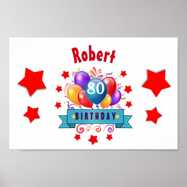 80th Birthday Festive Colorful Balloons C01HZ Poster (Front)