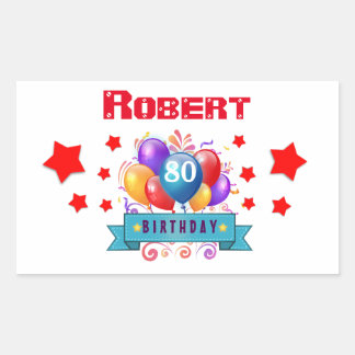80th Birthday Festive Colorful Balloons C01HZ Rectangular Sticker