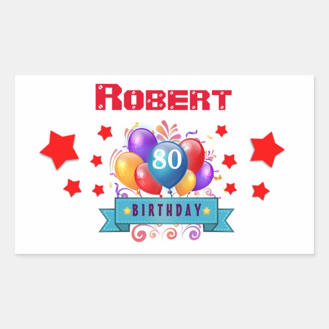 80th Birthday Festive Colorful Balloons C01HZ Rectangular Sticker (Front)