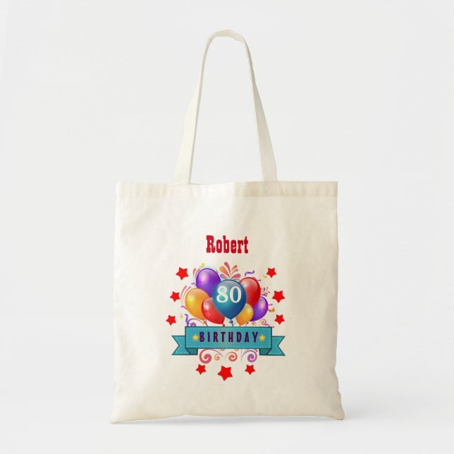 80th Birthday Festive Colorful Balloons C01HZ Tote Bag (Front)