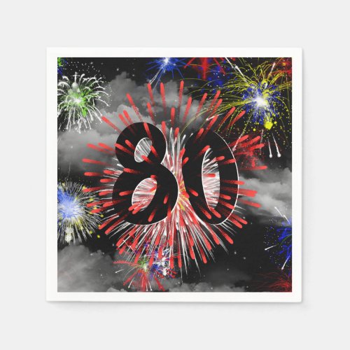 80th Birthday Fireworks In Clouds Napkins