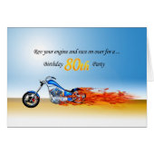 80th Birthday Flaming Motorcycle Party Invitation (Front Horizontal)