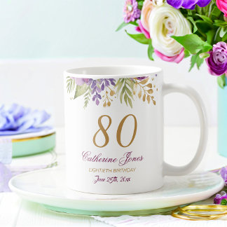 80th Birthday Floral Bouquet Gold Accents Coffee Mug