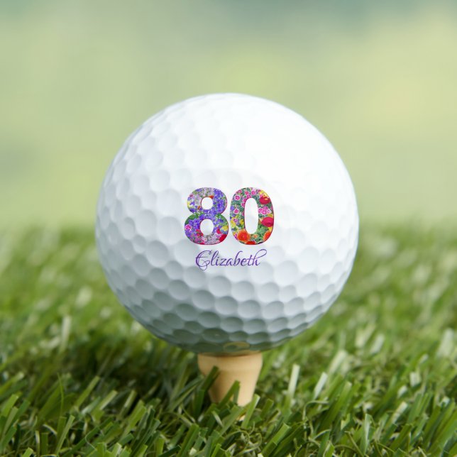 80th birthday floral colorful name golf balls (Insitu Tee)