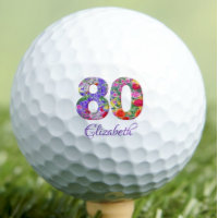 80th birthday floral colorful name golf balls