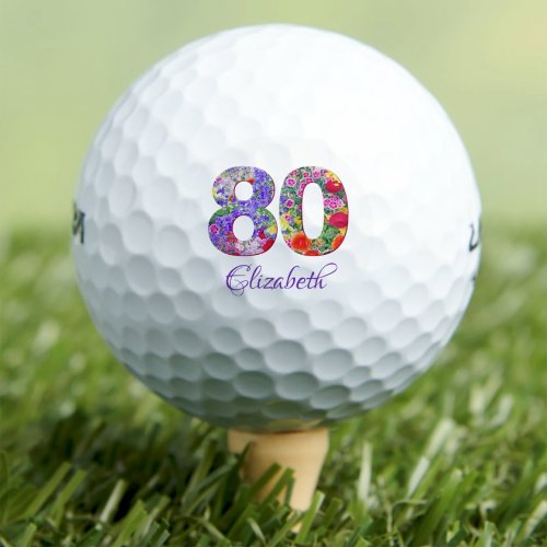 80th birthday floral colorful name golf balls