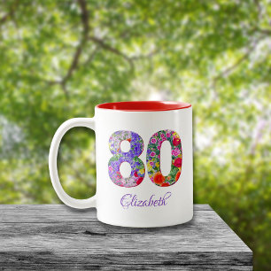 80th birthday floral colorful name mug