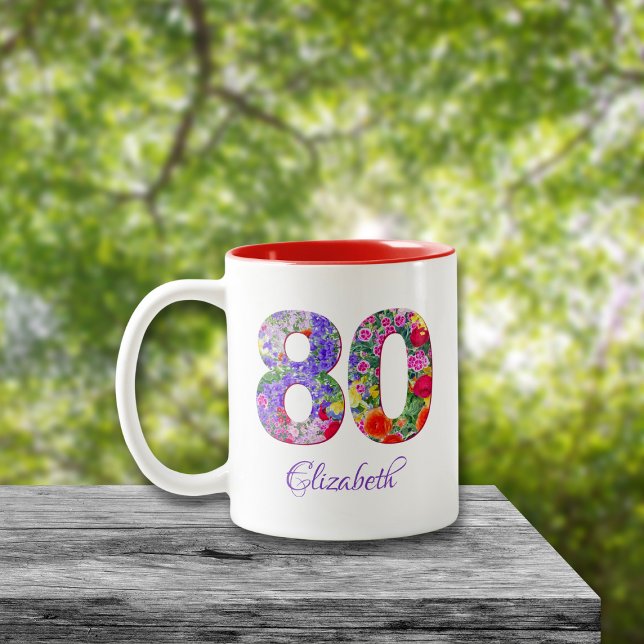 80th birthday floral colorful name mug (Creator Uploaded)