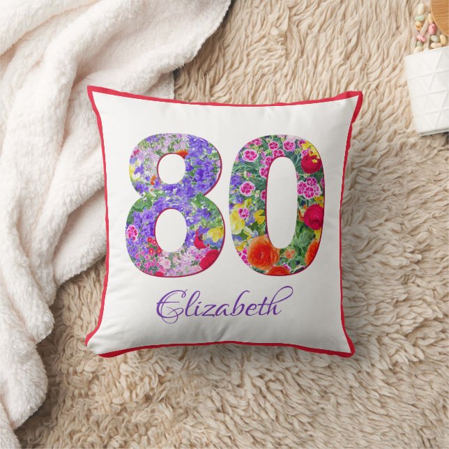 80th birthday floral colorful name throw pillow (Blanket)