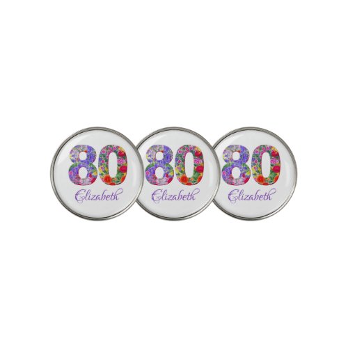 80th birthday floral colors name golf ball marker