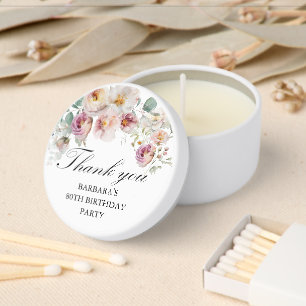 80th Birthday Floral Favor Thank you Name Date Mini Candle Favors