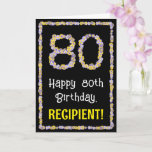 [ Thumbnail: 80th Birthday: Floral Flowers Number, Custom Name Card ]