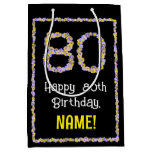 [ Thumbnail: 80th Birthday: Floral Flowers Number, Custom Name Gift Bag ]