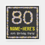 [ Thumbnail: 80th Birthday: Floral Flowers Number, Custom Name Napkins ]
