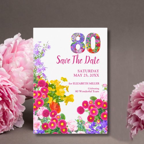 80th Birthday Floral Garden Elegant Party Save The Date