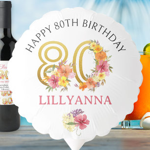 80th Birthday Floral Gold Number 80 Personalized Balloon