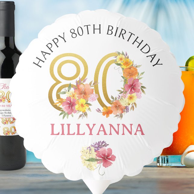 80th Birthday Floral Gold Number 80 Personalized Balloon (80th Birthday Balloon from my Floral Number Birthday Party Collection)