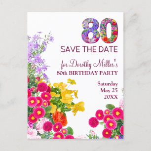 80th birthday floral modern 80 announcement postcard