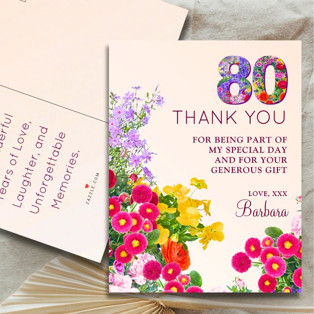 80th birthday floral modern 80 years party announcement postcard (Creator Uploaded)