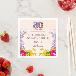 80th birthday floral modern 80 years party elegant napkins
